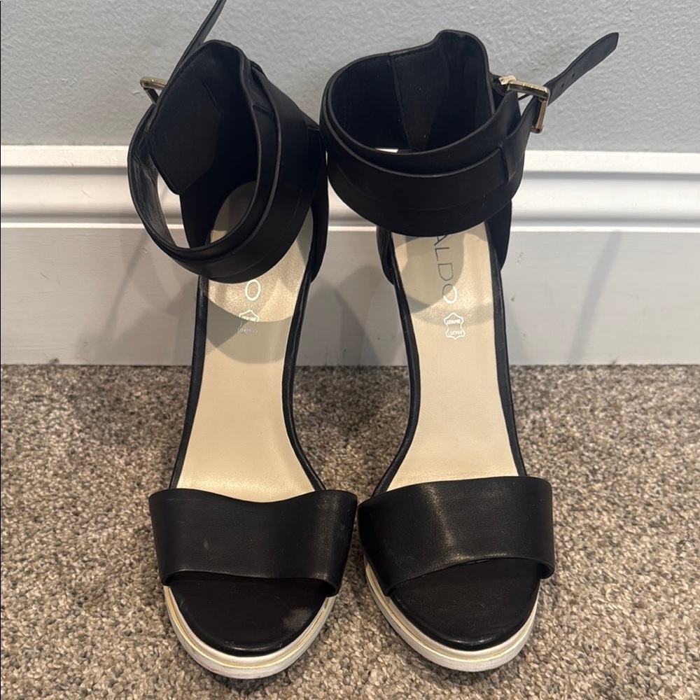 Aldo Black High Heel Platform Sandals - Size 9